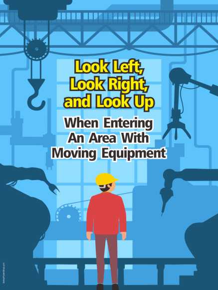 Be careful when entering an area with moving equipment