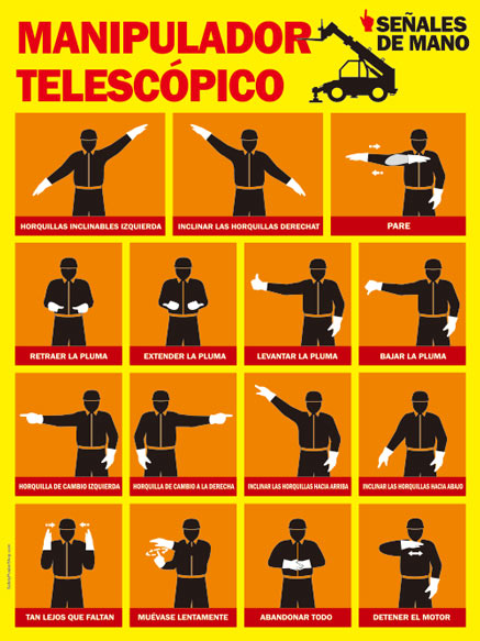 Telehandler hand signals in Spanish