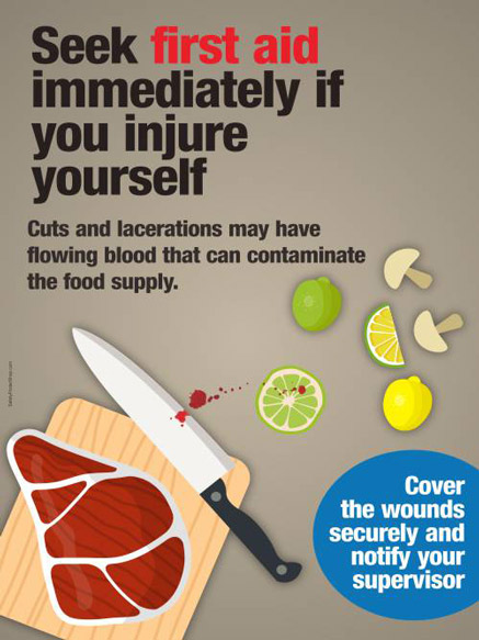 Cuts and lacerations may contaminate food supply